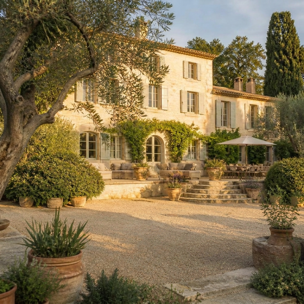 Domaine en pierre entouré d'oliviers accueillant une retraite bien-être